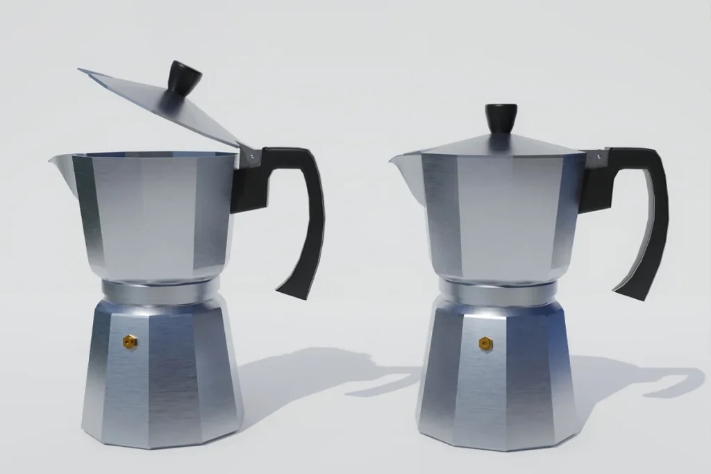 موکاپات یک قوری سهقسمتی است که با فشار بخار کار میکند. آب در بخش پایینی به جوش میآید، از میان قهوه عبور میکند و در بخش بالایی جمع میشود.