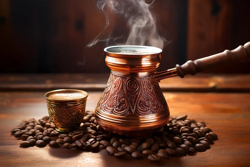 قهوه ترک دارای طعم قوی و بادی سنگین است و باید در فنجانهای بسیار کوچک (حدود ۶۰ میلیلیتر) سرو شود.