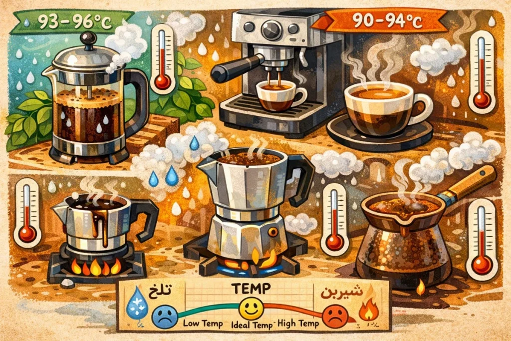 آموزش تنظیم دمای ایده‌آل آب برای انواع روش‌های دم‌آوری خانگی و حرفه‌ای جهت رسیدن به طعم متعادل و بررسی اشتباهات رایج در استفاده از آب جوش یا سرد در سایت هنگام.