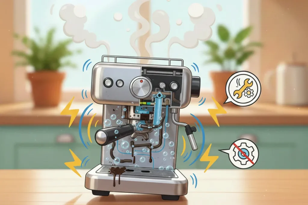 دستگاه قهوه‌ساز باید در محل ثابتی، بدون هیچ‌گونه تکان و لرزش، قرار بگیرد