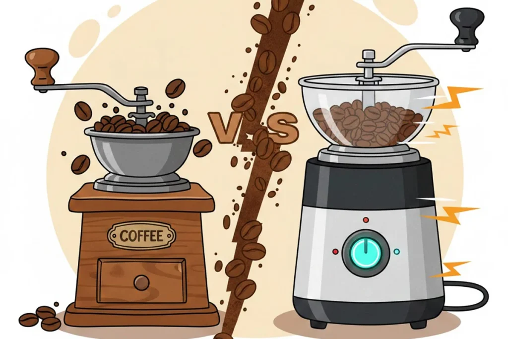 برای آسیاب کردن دانه‌های قهوه از دو مدل آسیاب دستی و برقی استفاده می‌شود. این دو آسیاب در کاربری تفاوت دارند.