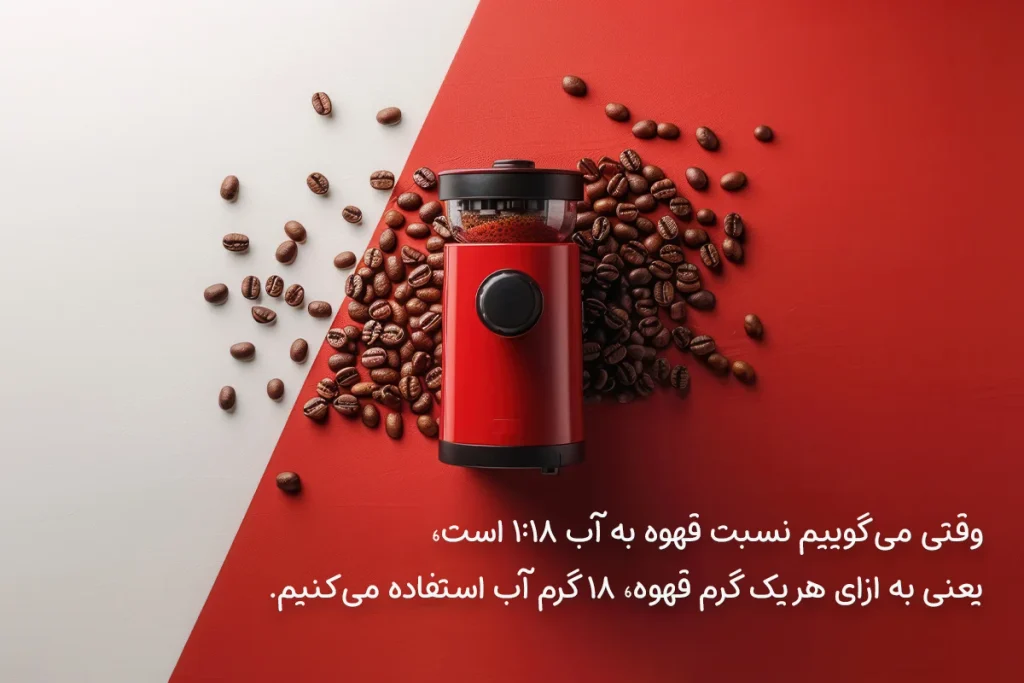  وقتی می‌گوییم نسبت قهوه به آب ۱:۱۸ است، یعنی به ازای هر یک گرم قهوه، ۱۸ گرم آب استفاده می‌کنیم.